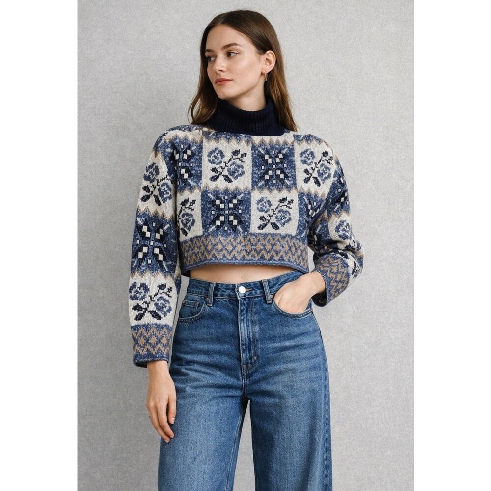 Vtg Colter Bay Floral Chunky Knit‎ 80’ 90’ Grandma Cropped Floral Aztec USA Roll